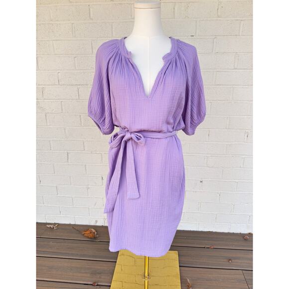 Women Nation LTD Finley Belted Easy Dress XS Lavender Puff Sleeve V Neck - Picture 2 of 11